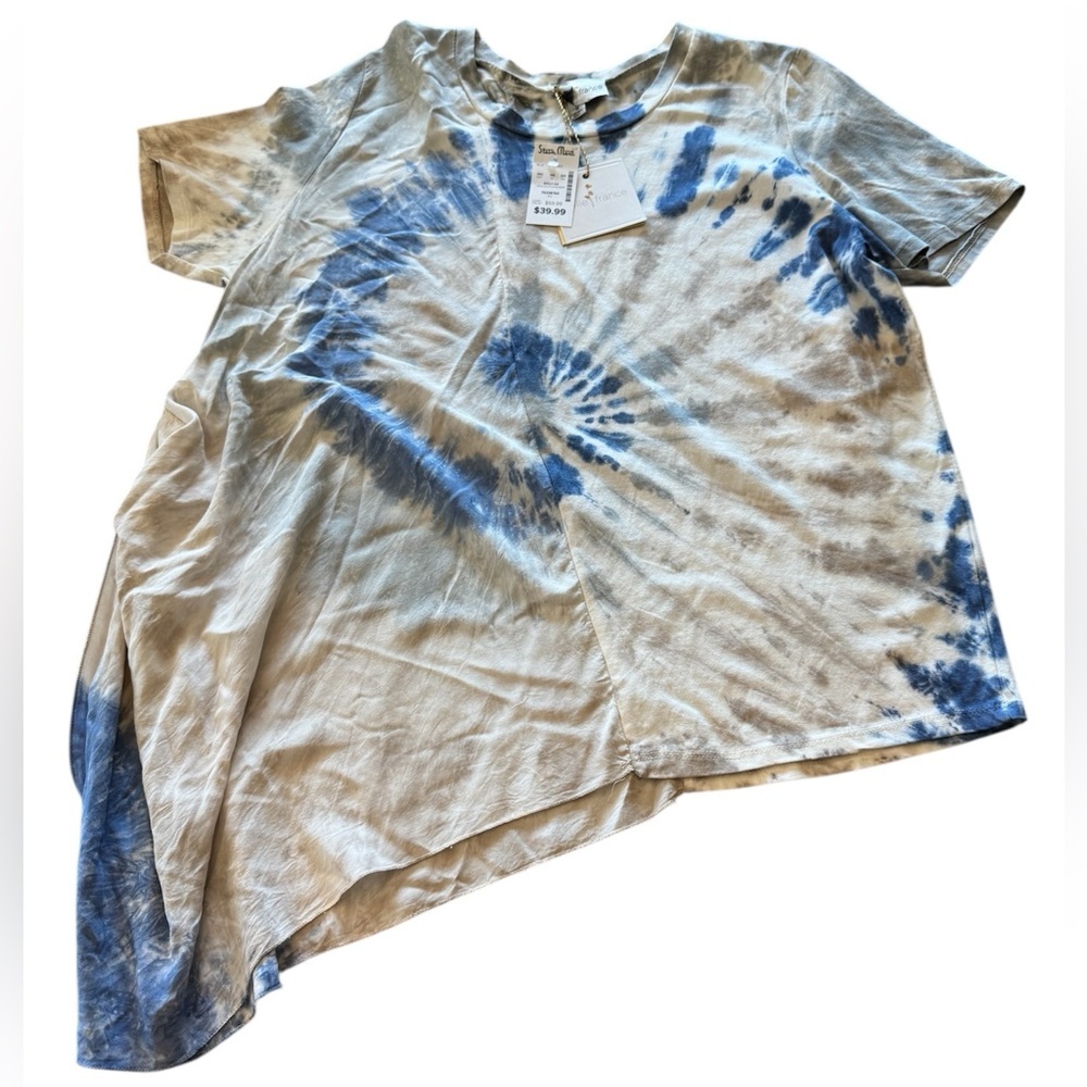 NWT Belle France Asymmetrical Blue Tie-Dye Short Sleeve T-Shirt M